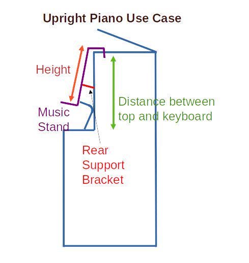 Grand Upright Piano Acrylic Music Stand (Width 18") - Rear Support Bracket