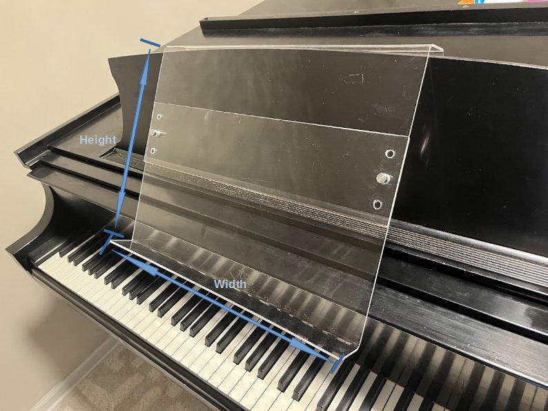 Grand Upright Piano Acrylic Music Stand (Width 24") - Heavy-Duty - Depth & Height Adjustable