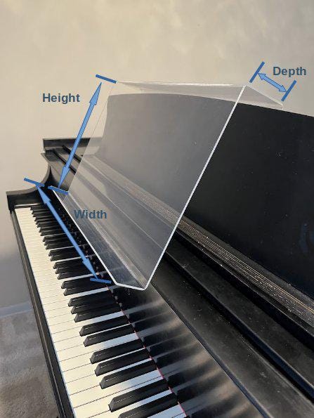 Grand Upright Piano Acrylic Music Stand (Width 18") - Rear Support Bracket